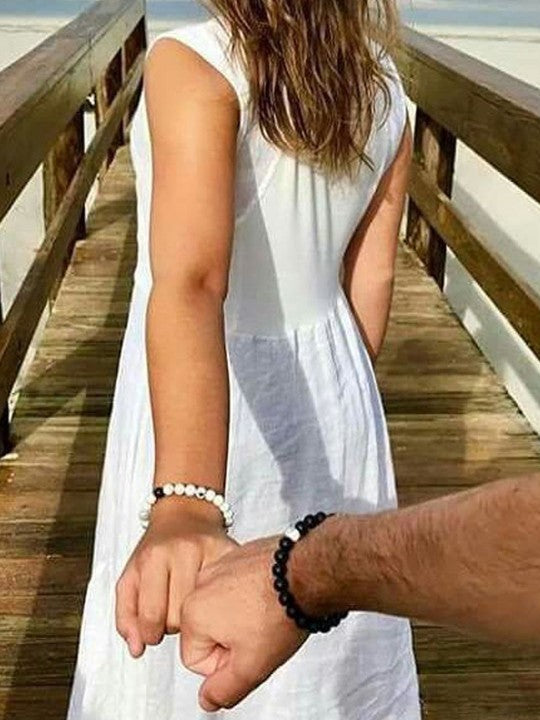 Black Tourmaline & White Howlite Natural Healing Crystal Beads Bracelet