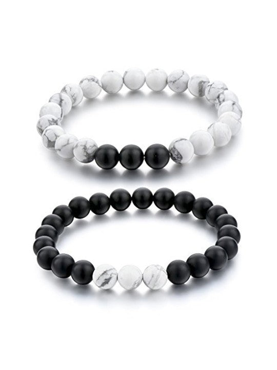 Black Tourmaline & White Howlite Natural Healing Crystal Beads Bracelet
