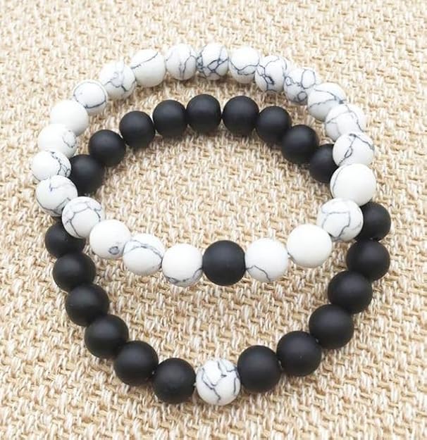 Black Tourmaline & White Howlite Natural Healing Crystal Beads Bracelet