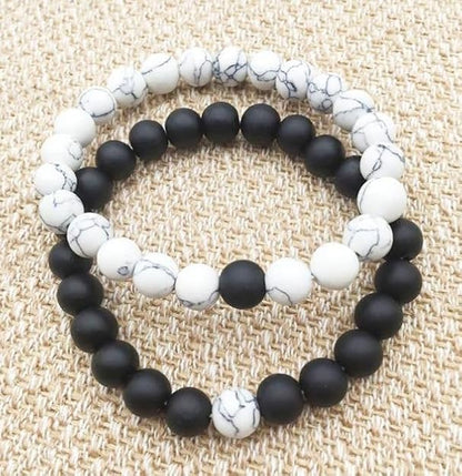 Black Tourmaline & White Howlite Natural Healing Crystal Beads Bracelet